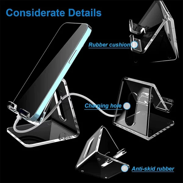 Clear Acrylic Cell Phone Stand Desk Dock Holder for IPhone 14 13 Pro/Samsung Universal Desktop Charger Support Telephone Mount 3