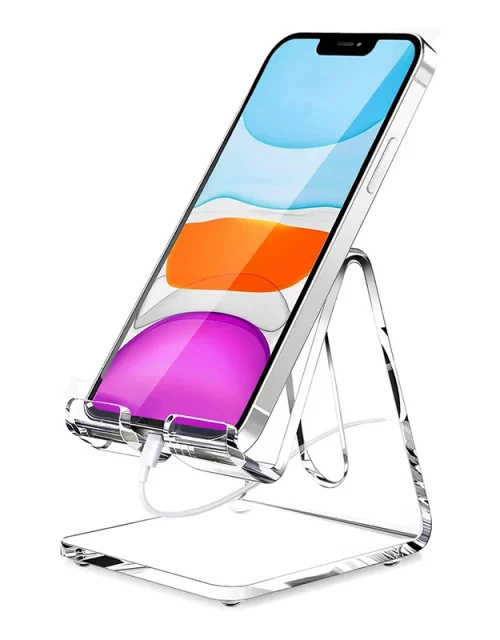 Clear Acrylic Cell Phone Stand Desk Dock Holder for IPhone 14 13 Pro/Samsung Universal Desktop Charger Support Telephone Mount 1