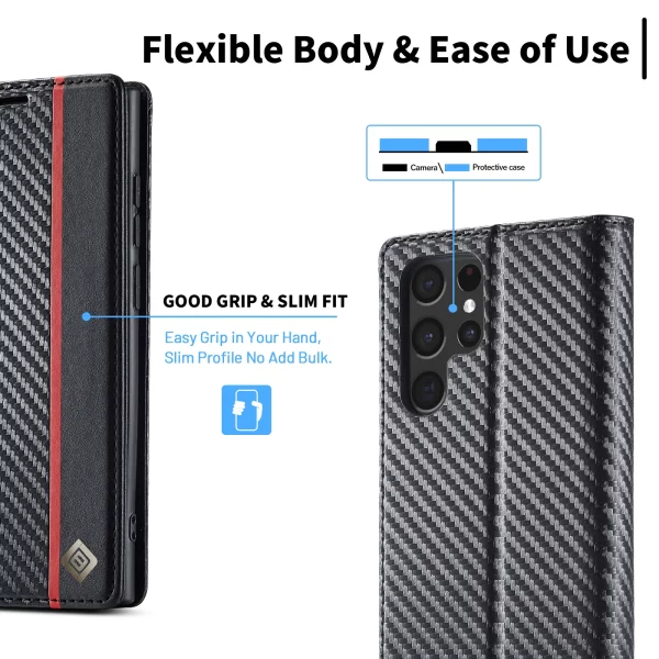 Carbon Fiber Leather Case for Samsung Galaxy S23 S22 Ultra S21 S20 FE S10 S9 S8 Plus Note20 Business Flip Card Slot Wallet Cover 4