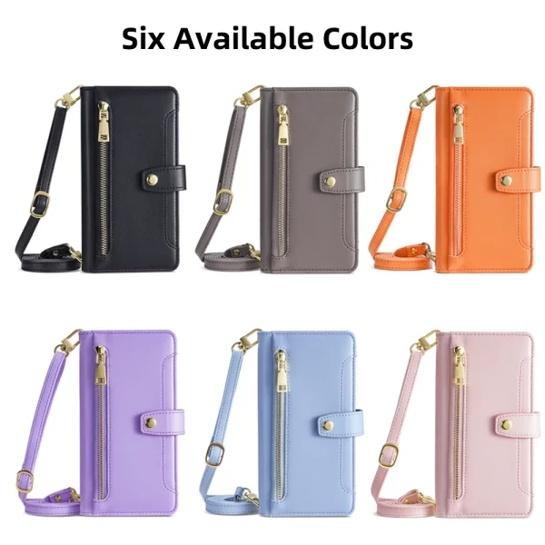 Luxury Leather Flip Phone Case for OPPO Reno 10 8 7 6 5 4 3 SE Pro Plus Zipper Wallet Phone Case With Lanyard and Card Slots 6