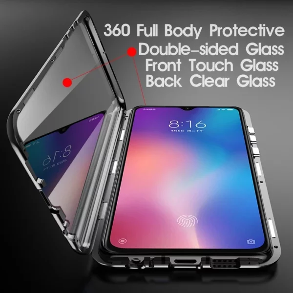 360 ° Full Protection Metal Magnetic Phone Case For Honor 90 Double-Sided Glass Bumper Cover For Honor 70 50 20 Pro 9X 8X Case 3