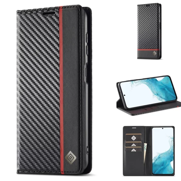 Carbon Fiber Leather Case for Samsung Galaxy S23 S22 Ultra S21 S20 FE S10 S9 S8 Plus Note20 Business Flip Card Slot Wallet Cover 1