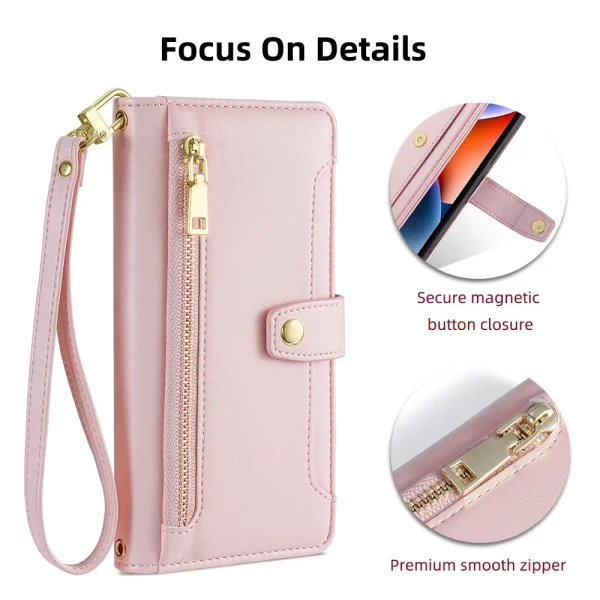 Luxury Leather Flip Phone Case for OPPO Reno 10 8 7 6 5 4 3 SE Pro Plus Zipper Wallet Phone Case With Lanyard and Card Slots 3